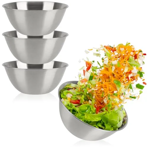 com-four® 3-teiliges Schüssel-Set aus Edelstahl - stapelbare Salatschale 1300 ml - Edelstahlschüssel zum Backen, Servieren und Snacken - Rührschüssel - Wasserschale fürs Haustier (3 Stück - Ø 19cm)
