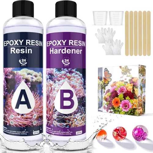 Epoxidharz Set RESIN4DECOR 1:1 - Gießharz für Kunsthandwerk und Schmuck - Epoxidkleber für kreative Projekte - Vergilbungsfrei, ungiftig und geruchlos, mit einer Aushärtungszeit von 12-24 Stunden für perfekte Ergebnisse.