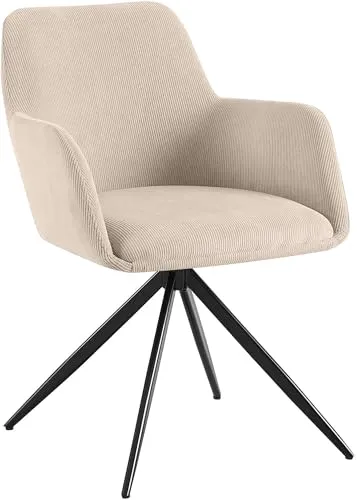 CLP Esszimmerstuhl Olema Cord, 180° drehbar und bis 150 kg belastbar - Esszimmerstuhl mit modernem Design, drehbar um 180° und hohem Sitzkomfort dank Armlehnen und Rückenlehne. Ideal für Esszimmer, Küche und Wohnzimmer.