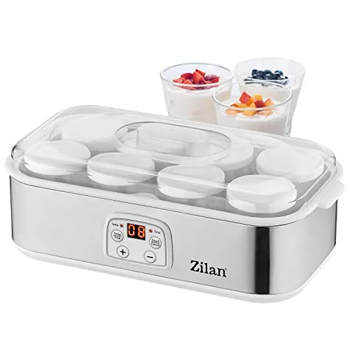 Joghurt Maker | Joghurtmaschine mit Digitalem Display - Joghurtbereiter mit 1,44 Liter Kapazität und 8 Glasflaschen, ideal für die Herstellung von gesundem Joghurt zu Hause. Temperatur einstellbar von 20-55°C und 48-Stunden-Timer für perfekte Ergebnisse.