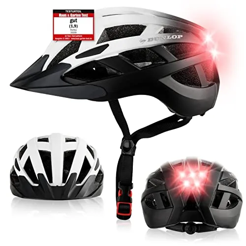 Dunlop Sports Fahrradhelm mit Licht - Ultraleichter Sicherheitshelm für Damen, Herren und Kinder, mit abnehmbarem Visier und 5-fach LED Rücklicht für optimale Sichtbarkeit