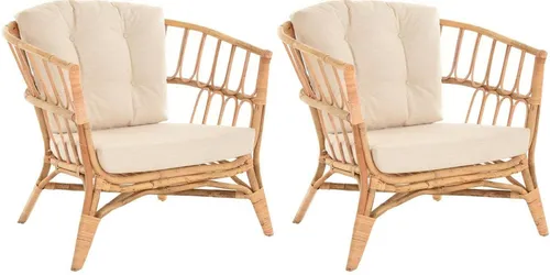 Krines Home Sessel 2er Set Korbsessel - Mediterranes Lounge-Design aus Rattan, ideal für Wintergarten und Terrasse, mit Armlehnen für zusätzlichen Komfort.