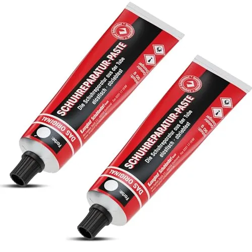 Das günstige Doppelpack Schuh Reparaturpaste 2 x 90g für Stiefel, Schuhe und Sohlenreparatur I Schuhreparatur Set I Schuhreparaturpaste, Absatz Reparatur Set, Schuhsohle Reparaturpaste (altweiss)