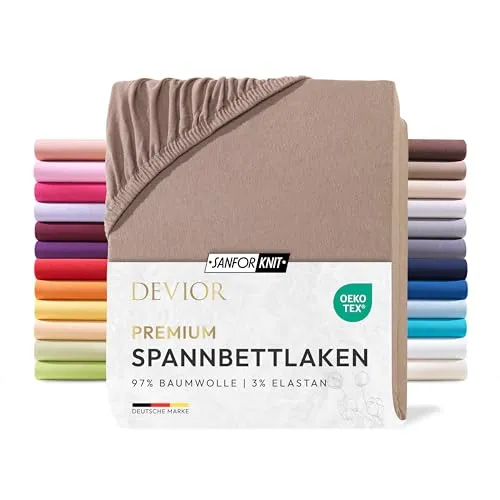 Devior Premium Spannbettlaken 180x200cm - 200x220cm für Boxspringbetten bis 32cm, 100% Baumwolle, Nougat – 190 g/m² Anti-Statisches, atmungsaktives Bettlaken mit Einlaufschutz, Matratzenbezug Braun