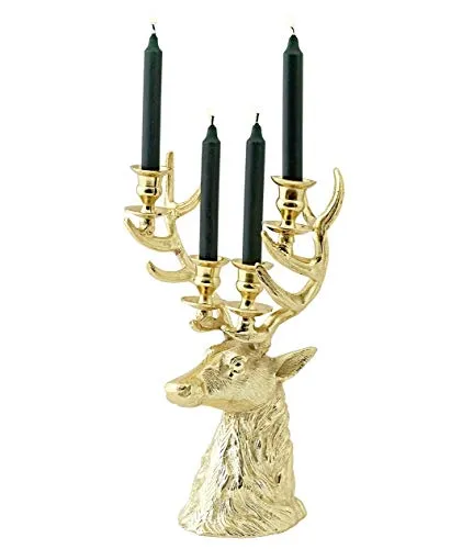 EDZARD Kerzenleuchter Hirsch Richard - Eleganter Kerzenhalter in Gold-Optik - Kerzenständer mit edlem Rentierdesign, ideal für festliche Dekoration und stimmungsvolle Weihnachten. Hochwertiges Aluminium, Platz für vier Stabkerzen.