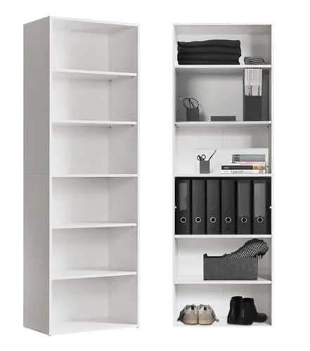 mokebo Bücherregal Der Bücherwurm 180cm - Bücherschrank aus Holz in Weiß, 5 variable Einlegeböden für individuelle Anpassung und einfache Montage, ideal für dein Zuhause.