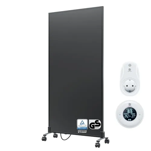BR Bringer Infrarotheizung Standgerät 1000 Watt - Mobile Elektroheizung mit Thermostat und Fernbedienung - Effiziente Infrarotheizung für eine gleichmäßige Wärmeverteilung im Raum. Mobil einsetzbar dank Standfüßen mit Rollen. Ideal für flexible Nutzung und komfortable Bedienung.