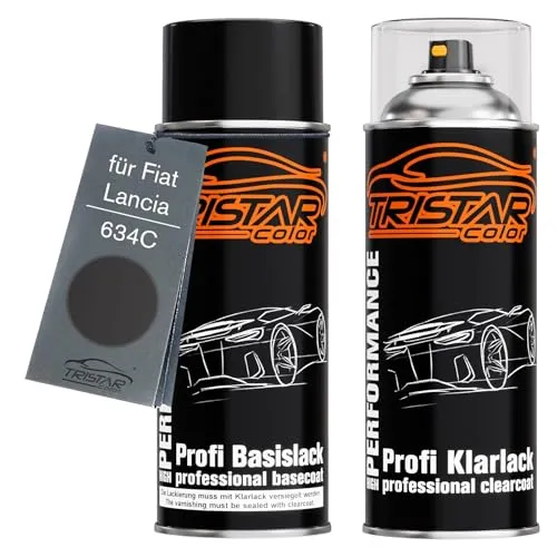 TRISTARcolor Autolack Spraydosen Set für Fiat/Lancia 634C Grigio Pessimo Umore Metallic/Underground Grey Metallic Basislack Klarlack Sprühdose 400ml