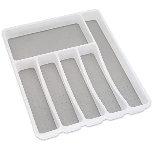 Addis Premium Soft Touch 6 Fächer Küche Besteck Schublade Utensilien-Organizer Tablett, weiß & grau neue 6 Fächer