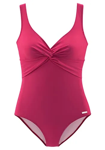 Lascana Damen Badeanzug - Badeanzug für Damen mit modischer Optik, Raffungen und Knoten-Effekt. Eingearbeitete Softcups und Shaping-Einsatz für eine perfekte Passform.