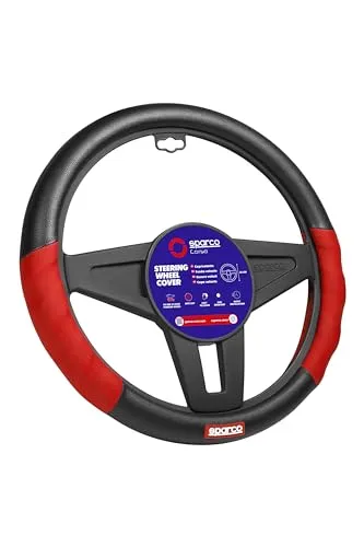 SPARCO Lenkradbezug SPC1102L - Rutschfester Lenkradbezug in Schwarz-Rot, ideal für sicheren Grip und stylisches Design. Passend für Lenkräder mit 38 cm Durchmesser, aus strapazierfähigem Polyester.