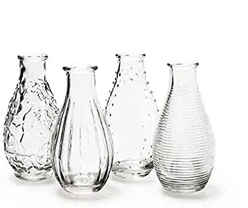 itsisa 4er Set Glasflaschen Decor - Vase, Tischdekoration, Glasvasen, Landhausdeko, Gastronomie