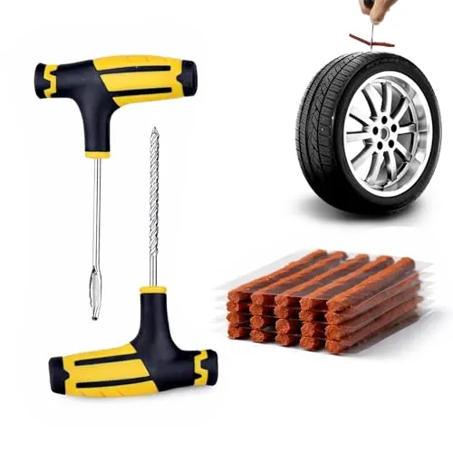 Qibivfo Reifenreparaturset, Reifenreparaturset Auto, Autoreifen Reparaturset, 20× Vulkanisierende Streifen, T-Griff Werkzeuge – Reifen Flickset Auto für PKW, Motorrad, SUV, LKW