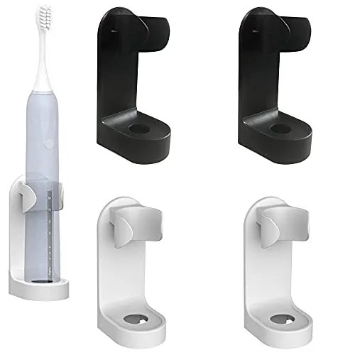Sertay Wand Befestigter Zahnbürstenbehälter, 4 Stück Zahnbürstenhalter, Selbstklebende Zahnbürstenhalter, für Store Kinderzahnbürsten, Erwachsenenzahnbürsten(Schwarz Und Weiß)