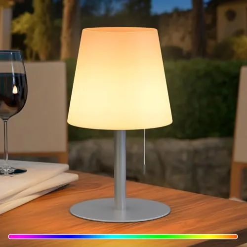 uuffoo Led Akku Tischlampe kabellos LED tischleuchte 7 Farben, USB C Aufladbar für Indoor Outdoor Schlafzimmer Esstisch Garten Balkon Camping (Silber)