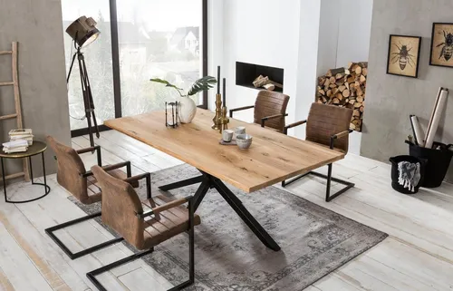 SIT Esstisch Tops&Tables mit aufgedoppelter Tischplatte - Esstisch im Industrial Look, aus FSC®-zertifiziertem Massivholz, mit rustikaler Oberfläche und modernem Spider-Gestell. Bietet Platz für mehrere Gedecke und setzt natürliche Akzente im Essbereich.