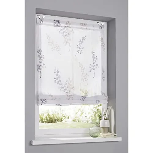 Halbtransparentes Raffrollo Danny mit Edelstahl-Fensterhaken - Raffrollos, praktische Montage ohne Bohren und lichtfilterndes Design in elegantem Taupe, Größe 60 x 140 cm