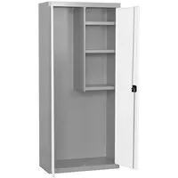 PROREGAL Putzmittelschrank AMEGO 180 cm - Weiß-Grau - Robuster Metallschrank mit abschließbarem Schloss, ideal für die sichere Aufbewahrung von Reinigungsmitteln. Einfache Montage und kratzfeste Beschichtung sorgen für Langlebigkeit und Sicherheit im Haushalt.