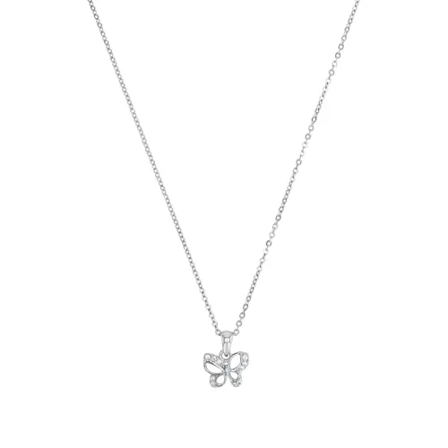 Amor Kette mit Anhänger Schmetterling - Zirkonia Funkeln - Ketten mit Anhänger, niedlicher Schmetterlingsanhänger mit funkelnden Zirkoniasteinen, ideal für kleine Mädchen und perfekt als Geschenk.