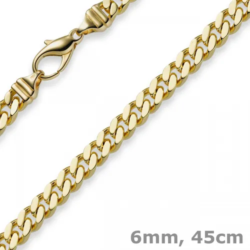 6mm Panzerkette Kette Collier aus 750 Gold Gelbgold, Goldkette, 45cm, Unisex