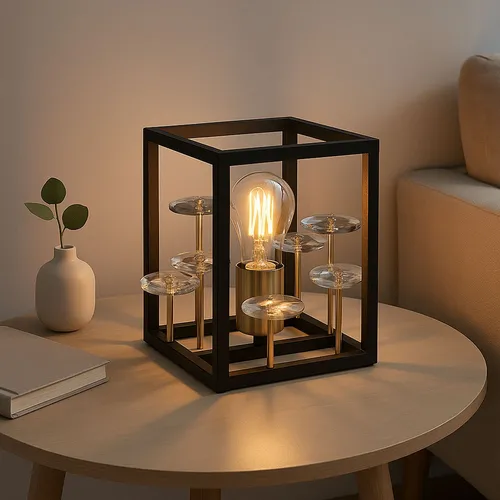 Tischleuchte Kristall E27 schwarz gold - Elegante Tischleuchte im Vintage-Stil mit funkelnden K9 Kristallen, ideal für stimmungsvolle Beleuchtung in Ihrem Wohnraum.