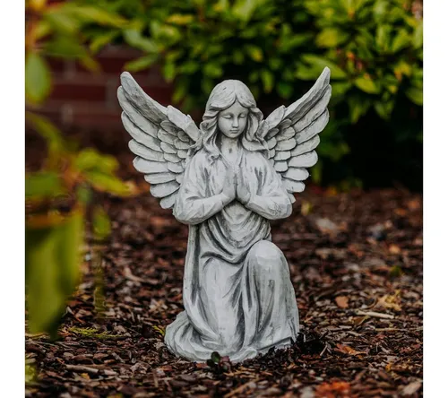 Gartenfigur Engel Betend 39 cm – Gartendekoparadies - Frostsichere Engelsskulptur aus Weißbeton, ideal für eine spirituelle Atmosphäre in Ihrem Garten. Mit 10 kg Gewicht steht sie stabil und elegant.