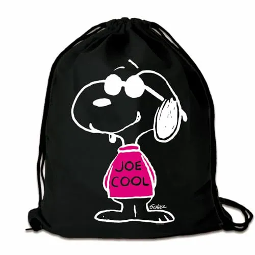 Logoshirt® Peanuts I Snoopy I Joe Cool Pink I Stoffbeutel I bedruckt I schwarz I AZO-free I stabiler Kordelzug I Lizenziertes Design