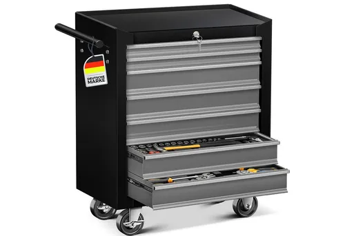 MASKO Werkstattwagen Profi Werkzeugwagen mit 7 Schubladen, abschließbar, massives Metall, 7 Fächer Grau, max. Traglast:150 kg, Rollwagen zur Werkzeugaufbewahrung mit Schloss & 2 Schlüssel