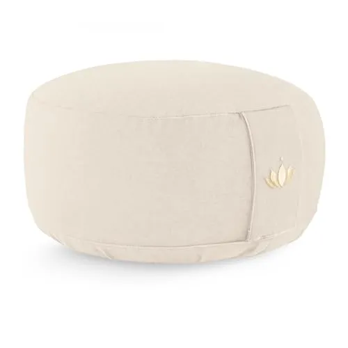 Lotuscrafts® Meditationskissen mit 15cm Sitzhöhe, bestickt, Yoga Kissen mit 100% Bio-Dinkelfüllung, Yogakissen Rund mit robustem Bezug waschbar, GOTS-Zertifiziert Bodenkissen Rund