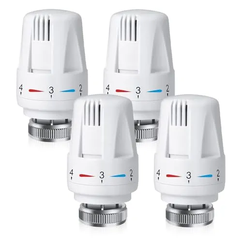 Aoreun 4 Stück Thermostat Heizung, Heizkörper Thermostatkopf Heizkörperthermostat für Gewinde M30x1.5, Thermostat-Kopf Heizungsregler Heizkörperventil Ersatzkopf, Heizungsthermostat für Büro Zuhause
