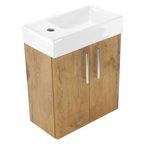 Gäste WC Waschbecken mit Unterschrank Klein 41 x 50 x 21 cm (BxHxT) Majorka, Waschtisch mit Unterschrank, Waschbeckenunterschrank Schmal, Waschtischunterschrank Hängend, Waschbeckenunterschrank Braun