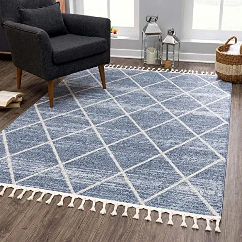 carpet city Teppich Scandi-Look Blau 140x200 cm - Moderner Boho-Teppich in Ethno Raute-Optik, ideal für Wohnzimmer oder Schlafzimmer. Weich und pflegeleicht, perfekt für jeden Einrichtungsstil.