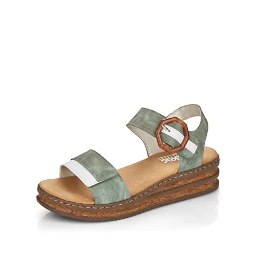 Rieker Damen Sandaletten 62963, Frauen Sandalen,Freizeitschuhe,offene,Schuhe,Strandschuhe,Sommersandalen,bequem,flach,grün Kombi (52),42 EU / 8 UK