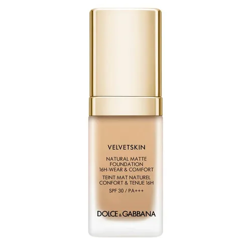 Dolce & Gabbana Velvetskin Natural Matte Foundation - Desert 340, SPF 30, 30 ml - Die Dolce & Gabbana Velvetskin Foundation in Desert 340 bietet einen natürlichen, matten Teint und Schutz mit SPF 30. Ideal für ein perfektes Make-up-Erlebnis und für den täglichen Gebrauch geeignet.