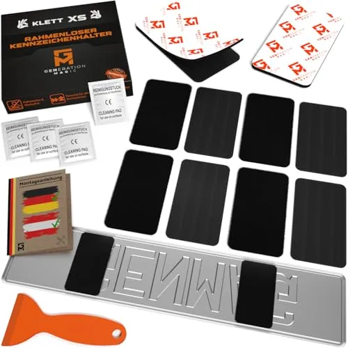 GENMAG® Klett Kennzeichenhalter Rahmenlos - Extra-Stark & Universal - Kennzeichenhalter für Autos, wetterfest und rutschsicher bis 300 km/h. Ideal für alle Autos und 3D Kennzeichen, einfach selbstklebend und schnell zu montieren!