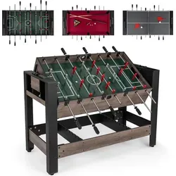 COSTWAY 3 in 1 Multi Spieltisch drehbar, Multifunktionstisch mit Tischkicker, Billard, Tischtennis&Zubehör, Tischfußball Komplett Set, Kickertisch - Braun