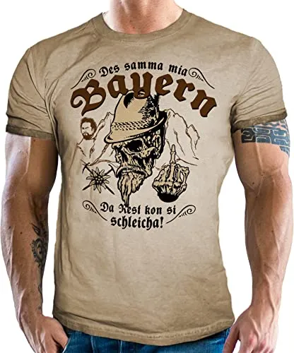 Trachten T-Shirt Vintage Retro Used Look - Für echte Bayern Fans - Stylisches Trachten T-Shirt im Vintage Look mit modernem Schnitt. Waschbeständig und angenehm auf der Haut. Ideal als Geschenk für Bayern-Fans!