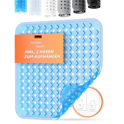 LICHTENHEIM Duschmatte rutschfest 53x53cm | BPA frei Antirutschmatte Dusche | Rutschmatte quadratisch für Baby, Kinder & Senioren | Anti Rutsch Dusch Matte | Duscheinlage Fußmatte Blau-Durchsichtig