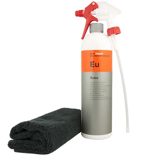 Koch Chemie Eulex 1 Liter mit DFT Overhead Sprüher und Microfasertuch - Klebstoffentferner für die Außenreinigung & -pflege, inklusive praktischer Sprühflasche und Microfasertuch für streifenfreies Ergebnis.