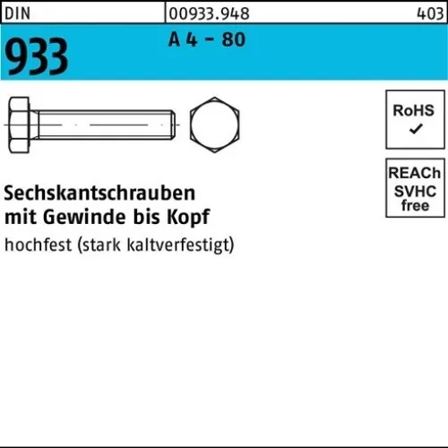 100er PACK(Stk)  000933948000060016 Sechskantschraube DIN 933 VG M 6 x 16 A 4 -