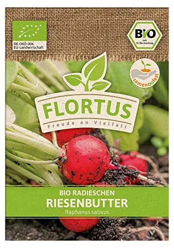 FLORTUS BIO Radieschen Riesenbutter | Gemüsesamen | Radieschensamen | Samen zur Anzucht für Garten, Balkon, Küche & Fensterbank
