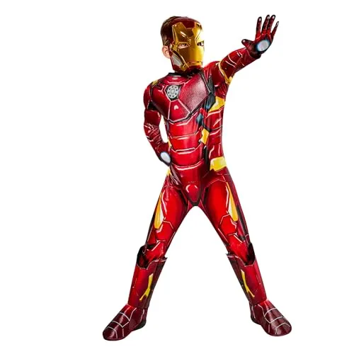 Rubies Iron Man Premium Kostüm für Jungen und Mädchen, Jumpsuit mit 3D-Rüstung und Reaktor, Stiefelstulpen, Maske und Handschuhen, Offizielles Marvel Kostüm für Karneval, Halloween, Geburtstag,