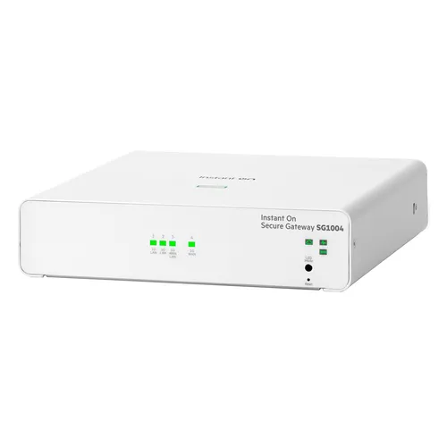 HPE Networking Instant On SG1004 - Sicherer 4-Port Gateway - Managed Switches mit 4 Gigabit-Ethernet-Anschlüssen für hohe Sicherheit und zuverlässige Netzwerkverbindungen.