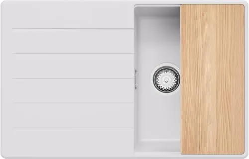 PRIMAGRAN Spülbecken Weiß 78x50cm, Granitspüle 1 Becken + Ablauf-Set + Schneidebrett, Küchenspüle ab 45er Unterschrank - Kopenhagen S141