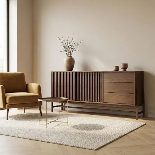 IDIMEX Sideboard Adamo 175 cm aus Massivholz - Nussbaum Finish mit 2 Schiebetüren und 3 Schubkästen - Geräumiges Sideboard mit 175 x 75 x 41 cm für stilvollen Stauraum im Wohn- oder Essbereich. Hergestellt aus robustem Massivholz, vereint es modernes Design mit Funktionalität und verleiht Ihrem Zuhause Eleganz.