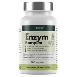 EXVital Enzym Komplex mit 800mg Bromelain & 300mg Papain, 180 Kapseln - EXVital Enzym Komplex mit 800mg Bromelain und 300mg Papain in magensaftresistenten Kapseln. Ideal zur Unterstützung der Verdauung. 100% vegan und laborgeprüft für höchste Qualität!
