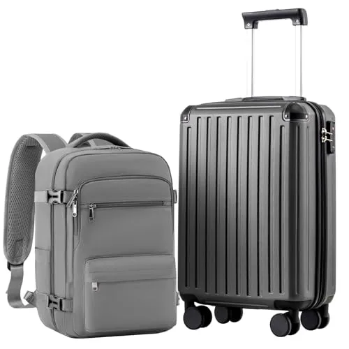 COOLIFE Handgepäck Koffer 55X35X20cm und Kabinen Rucksack 20L(40X25X20cm) Set für Ryanair Flugzeug Handgepäck Kabinengepäck Hartschlagenkoffer Reiserucksack Klein mit TSA-Schloss