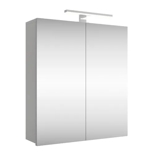 Spiegelschrank Merkur, weißgrau, 60 cm mit LED-Leuchte - Spiegelschrank Merkur: Stilvoller Spiegelschrank mit integrierter LED-Beleuchtung für optimale Ausleuchtung und viel Stauraum für Ihre Badutensilien.
