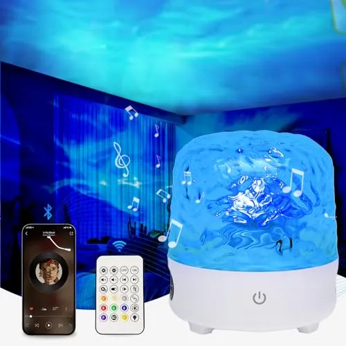 YunLone Kinder-LED-Sternenhimmel-Projektor, RGB-3D-Ozeanwellen-Lichtprojektor mit Bluetooth-Lautsprecher, 18 Lichteffekte, ferngesteuertes Timing-Galaxie-Projektorlicht