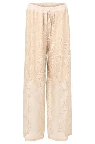 Malito - Damen Spitzenhose - weich fließende Strandhose - Lange Elegante Sommerhose - feminin festlich elastischer Bund 20634 - (Sand)